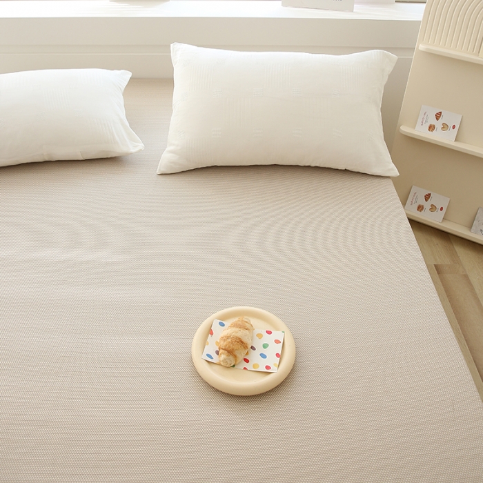 91家纺网 家纺一手货源 找家纺 凯美家居  2023针A类抗菌针织棉三层纱床笠床垫保护套 卡其