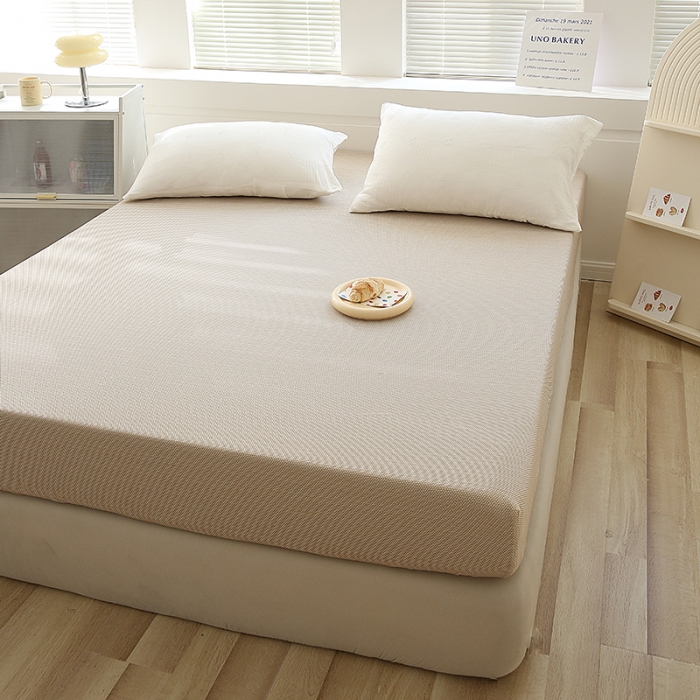 91家纺网 家纺一手货源 找家纺 凯美家居  2023针A类抗菌针织棉三层纱床笠床垫保护套 卡其