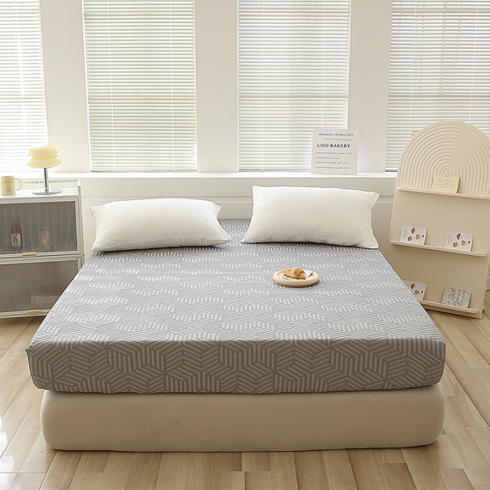 91家纺网 家纺一手货源 找家纺 凯美家居  2023针A类抗菌针织棉三层纱床笠床垫保护套 浅灰