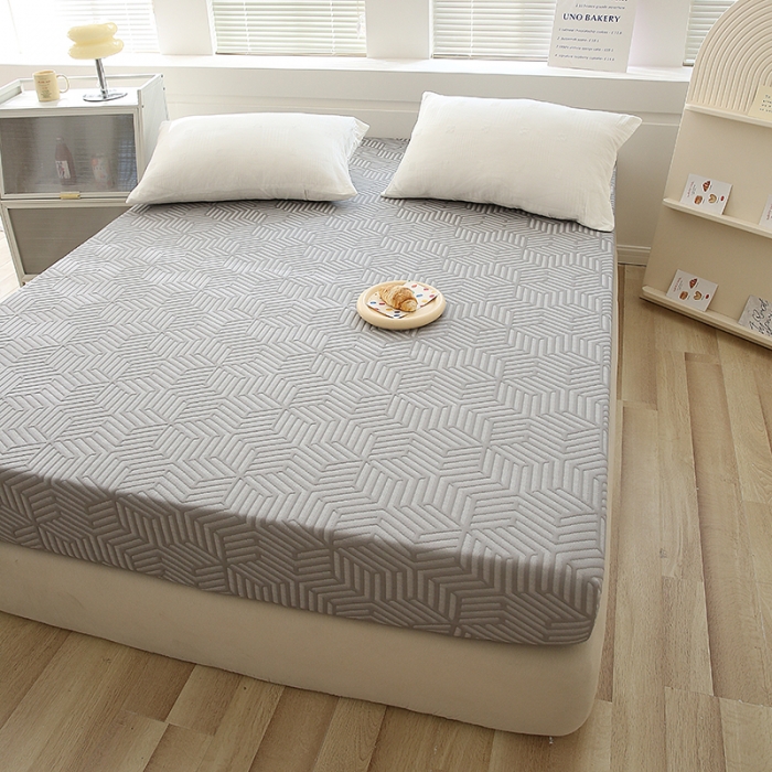 91家纺网 家纺一手货源 找家纺 凯美家居  2023针A类抗菌针织棉三层纱床笠床垫保护套 浅灰