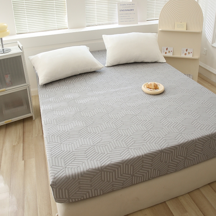 91家纺网 家纺一手货源 找家纺 凯美家居  2023针A类抗菌针织棉三层纱床笠床垫保护套 浅灰