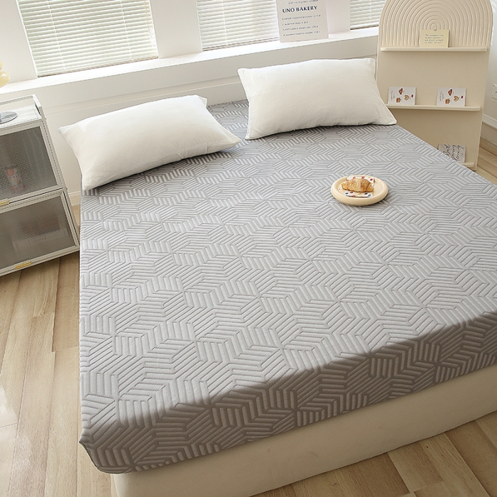 91家纺网 家纺一手货源 找家纺 凯美家居  2023针A类抗菌针织棉三层纱床笠床垫保护套 浅灰