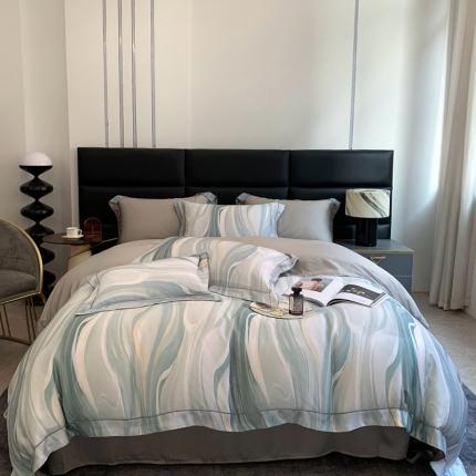 91家纺网 家纺一手货源 找家纺 顾家家居 2023新款80支LF兰静兰精天丝数码印花四件套 碧海无波