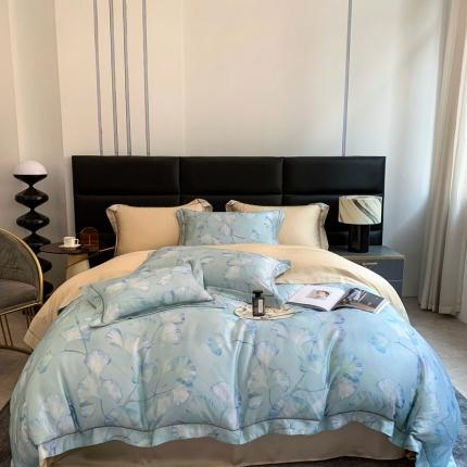 91家纺网 家纺一手货源 找家纺 顾家家居 2023新款80支LF兰静兰精天丝数码印花四件套 梧桐芙蓉