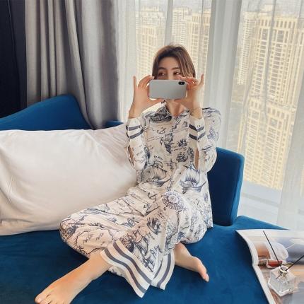 91家纺网 家纺一手货源 找家纺 （总）洛兰沙 2023新款冰丝家居服长袖套装