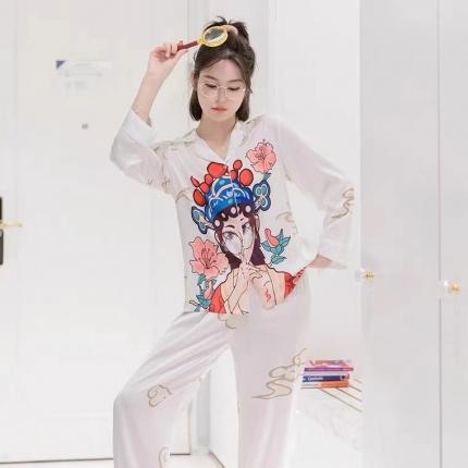 91家纺网 家纺一手货源 找家纺 （总）洛兰沙 2023新款冰丝家居服长袖套装