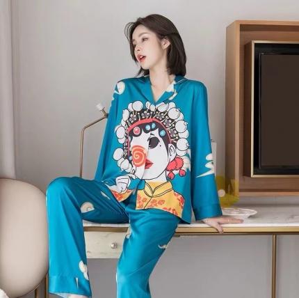 91家纺网 家纺一手货源 找家纺 （总）洛兰沙 2023新款冰丝家居服长袖套装