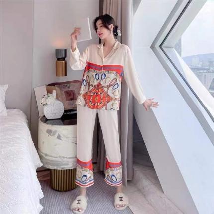 91家纺网 家纺一手货源 找家纺 （总）洛兰沙 2023新款冰丝家居服长袖套装