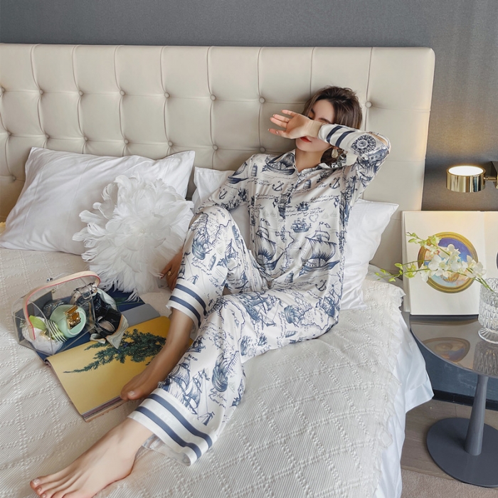 91家纺网 家纺一手货源 找家纺 （总）洛兰沙 2023新款冰丝家居服长袖套装