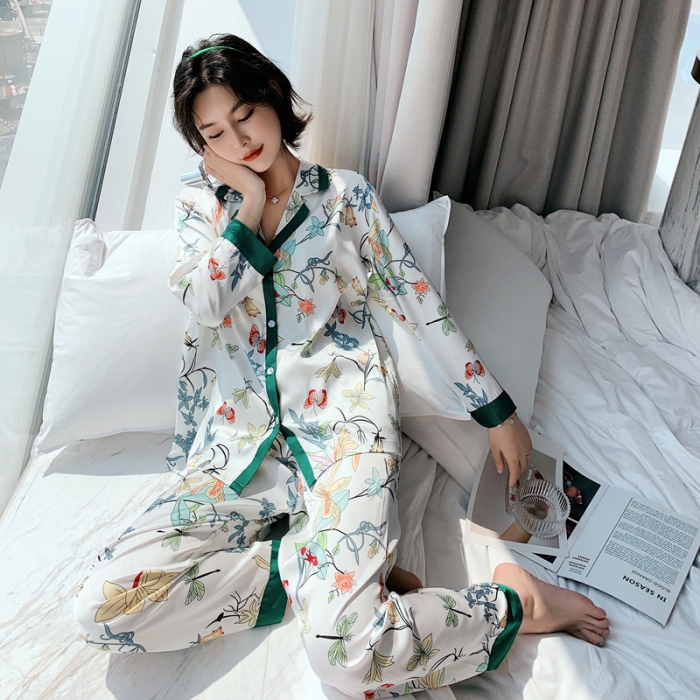 91家纺网 家纺一手货源 找家纺 （总）洛兰沙 2023新款冰丝家居服长袖套装