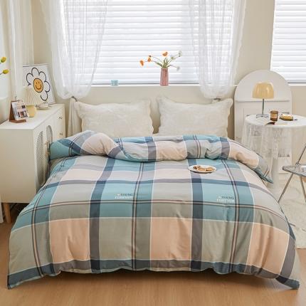 91家纺网 家纺一手货源 找家纺 钰伶 2025新款全棉简约12868印花纯棉四件套 云中忆-绿