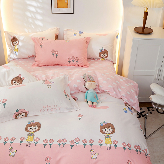 91家纺网 家纺一手货源 找家纺 钰伶 2025新款全棉简约12868印花纯棉四件套 小甜甜