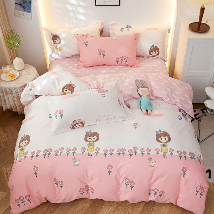 91家纺网 家纺一手货源 找家纺 钰伶 2025新款全棉简约12868印花纯棉四件套 小甜甜