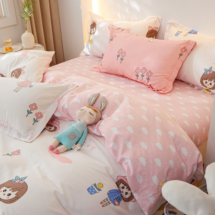 91家纺网 家纺一手货源 找家纺 钰伶 2025新款全棉简约12868印花纯棉四件套 小甜甜