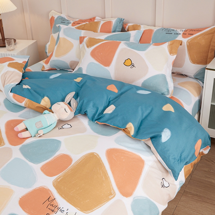 91家纺网 家纺一手货源 找家纺 钰伶 2025新款全棉简约12868印花纯棉四件套 雨花石