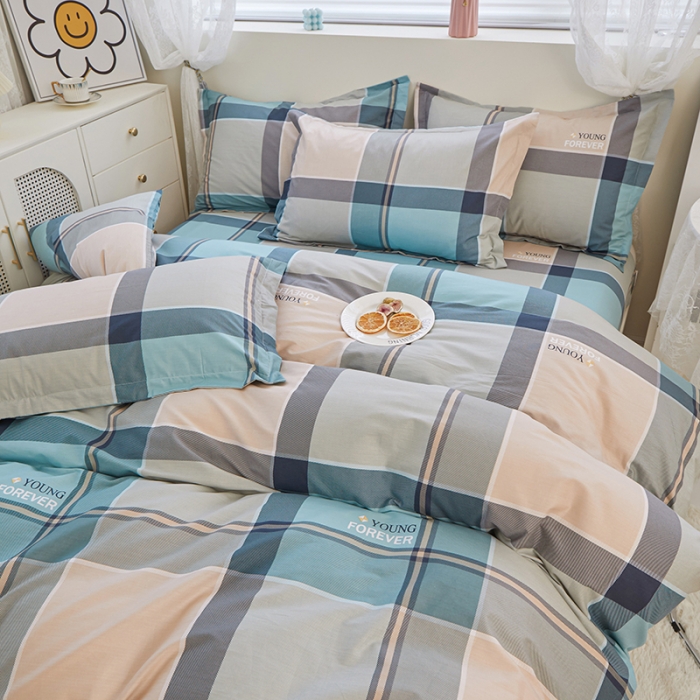 91家纺网 家纺一手货源 找家纺 钰伶 2025新款全棉简约12868印花纯棉四件套 云中忆-绿