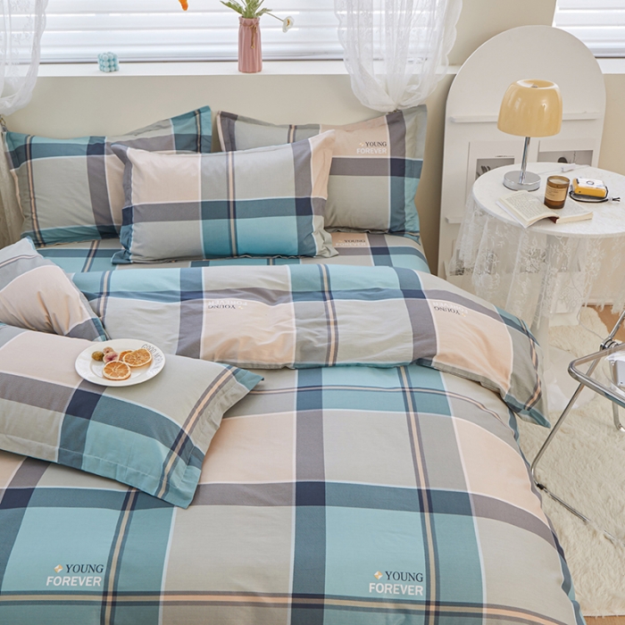 91家纺网 家纺一手货源 找家纺 钰伶 2025新款全棉简约12868印花纯棉四件套 云中忆-绿