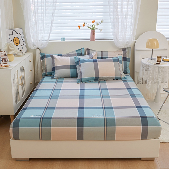 91家纺网 家纺一手货源 找家纺 钰伶 2025新款全棉简约12868印花纯棉四件套 云中忆-绿