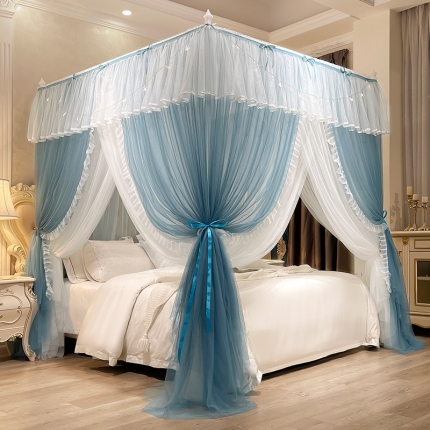 91家纺网 家纺一手货源 找家纺 宝莱利家纺 宫廷式落地双层防尘顶蚊帐 梦乡（升级25MM烤漆支架送风扇杆）