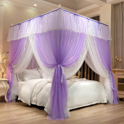 91家纺网 家纺一手货源 找家纺 宝莱利家纺 宫廷式落地双层防尘顶蚊帐 梦乡（升级25MM烤漆支架送风扇杆）