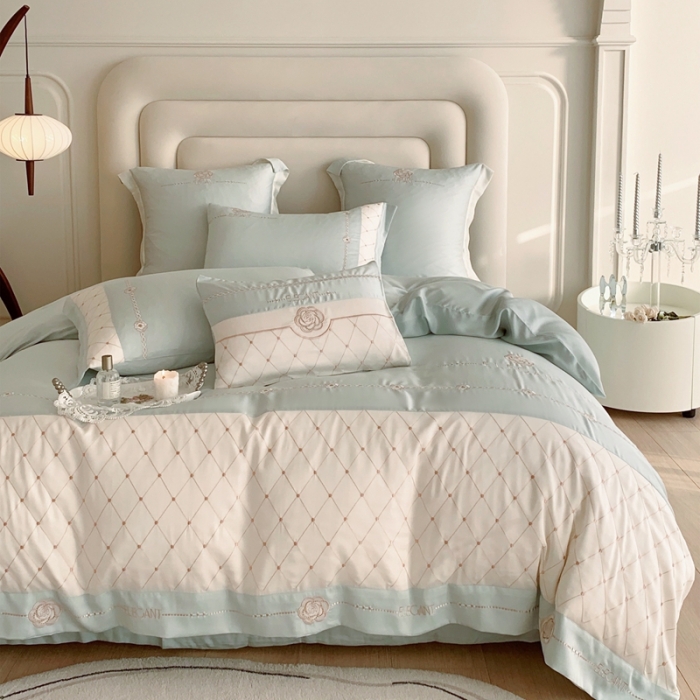 91家纺网 家纺一手货源 找家纺 曼布缇 2025新款100S莱赛尔天丝四件套 诺澜-奶油薄荷