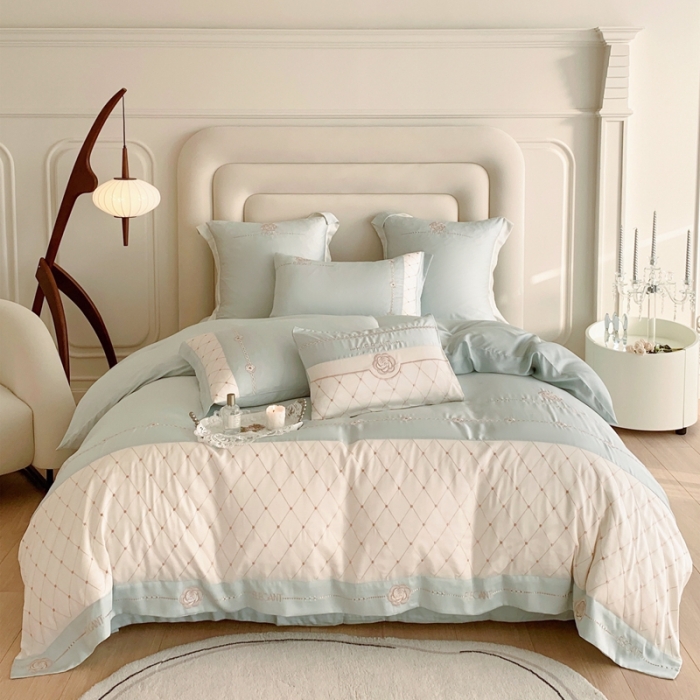 91家纺网 家纺一手货源 找家纺 曼布缇 2025新款100S莱赛尔天丝四件套 诺澜-奶油薄荷