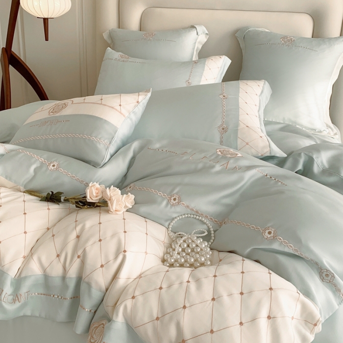 91家纺网 家纺一手货源 找家纺 曼布缇 2025新款100S莱赛尔天丝四件套 诺澜-奶油薄荷