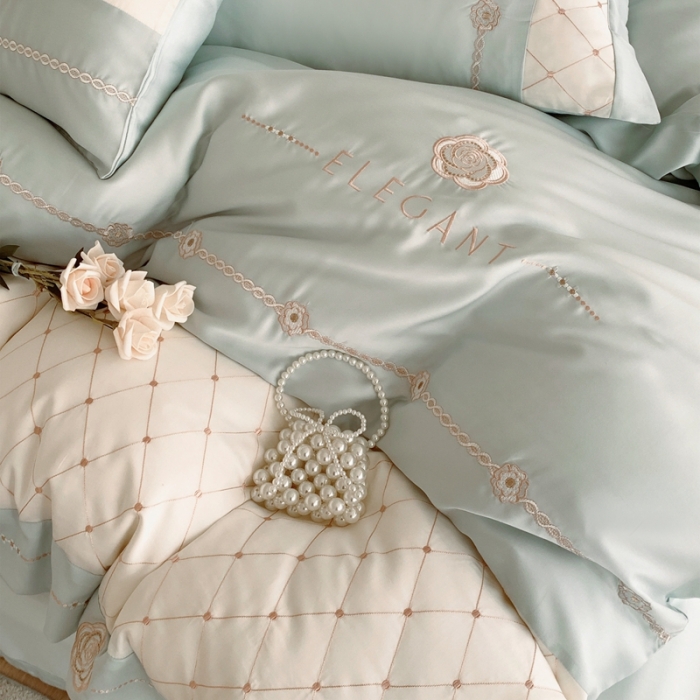 91家纺网 家纺一手货源 找家纺 曼布缇 2025新款100S莱赛尔天丝四件套 诺澜-奶油薄荷