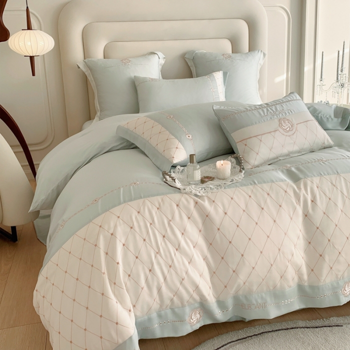 91家纺网 家纺一手货源 找家纺 曼布缇 2025新款100S莱赛尔天丝四件套 诺澜-奶油薄荷