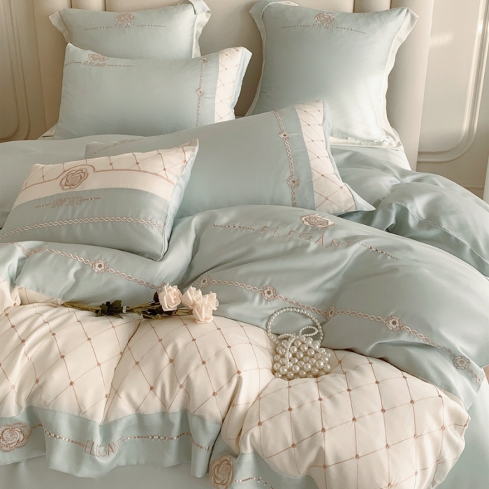 91家纺网 家纺一手货源 找家纺 曼布缇 2025新款100S莱赛尔天丝四件套 诺澜-奶油薄荷