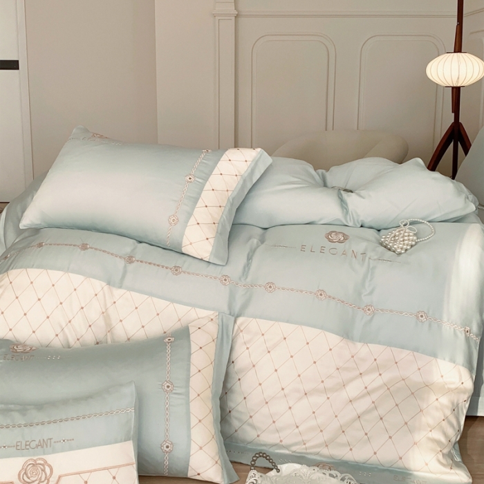 91家纺网 家纺一手货源 找家纺 曼布缇 2025新款100S莱赛尔天丝四件套 诺澜-奶油薄荷