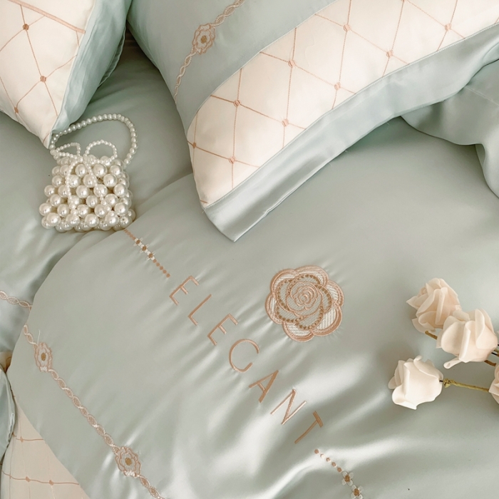 91家纺网 家纺一手货源 找家纺 曼布缇 2025新款100S莱赛尔天丝四件套 诺澜-奶油薄荷