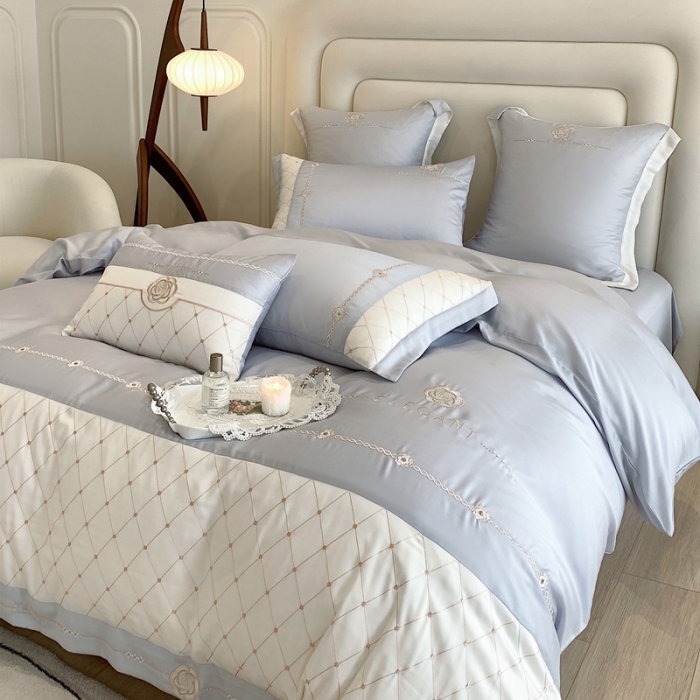 91家纺网 家纺一手货源 找家纺 曼布缇 2025新款100S莱赛尔天丝四件套 诺澜-星辰蓝