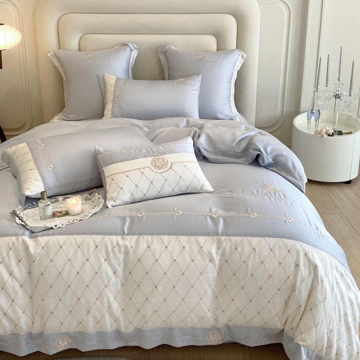 91家纺网 家纺一手货源 找家纺 曼布缇 2025新款100S莱赛尔天丝四件套 诺澜-星辰蓝