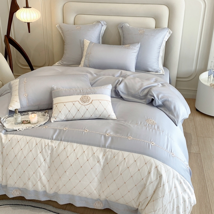 91家纺网 家纺一手货源 找家纺 曼布缇 2025新款100S莱赛尔天丝四件套 诺澜-星辰蓝