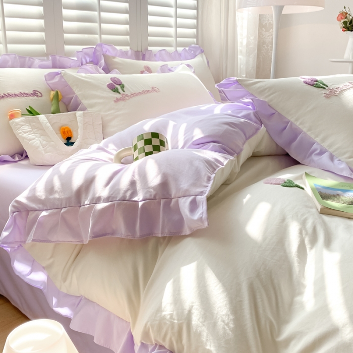 91家纺网 家纺一手货源 找家纺 （总）易禾家纺 2024新款水洗亲肤棉毛巾绣四件套-郁金香