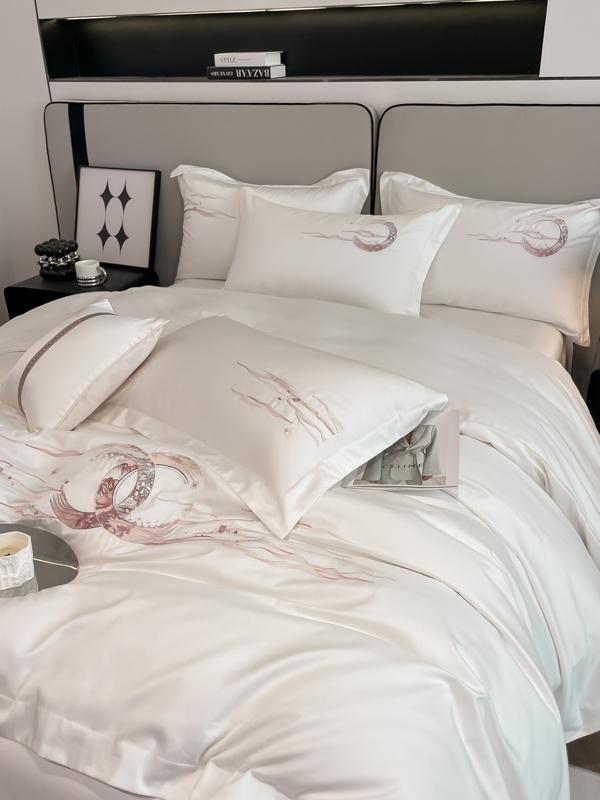 91家纺网 家纺一手货源 找家纺 魅都100阿克苏长绒棉刺绣四件套-米娅系列 米娅-椰奶白