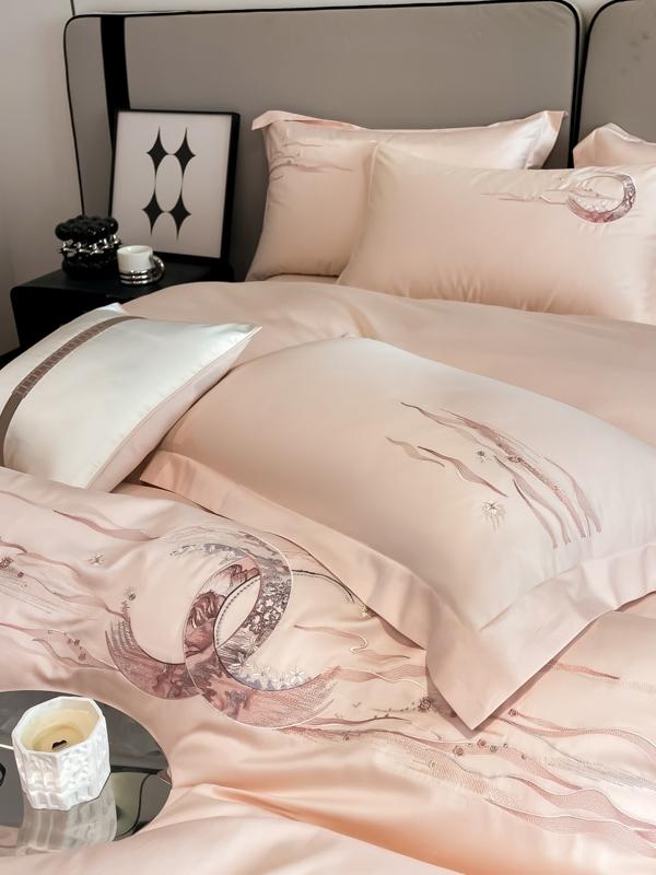 91家纺网 家纺一手货源 找家纺 魅都100阿克苏长绒棉刺绣四件套-米娅系列 米娅-粉玉