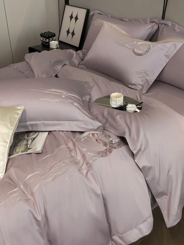 91家纺网 家纺一手货源 找家纺 魅都100阿克苏长绒棉刺绣四件套-米娅系列 米娅-香芋紫