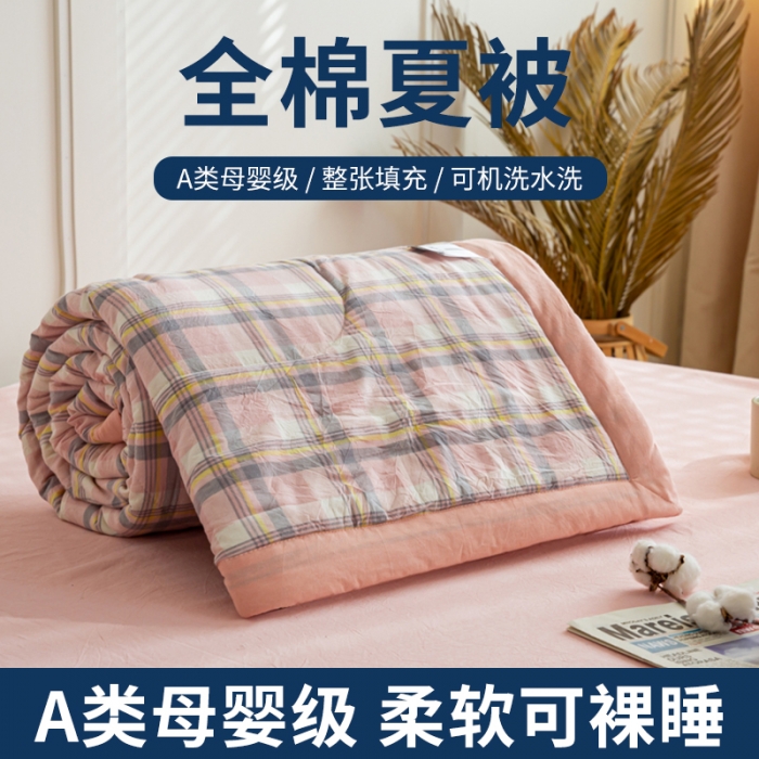 91家纺网 家纺一手货源 找家纺 鸣升 新款全棉色织水洗棉棉花夏被（图片2无模特） 莫妮卡粉