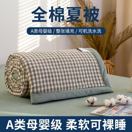 鸣升 新款全棉色织水洗棉棉花夏被（图片2无模特） 绿小格