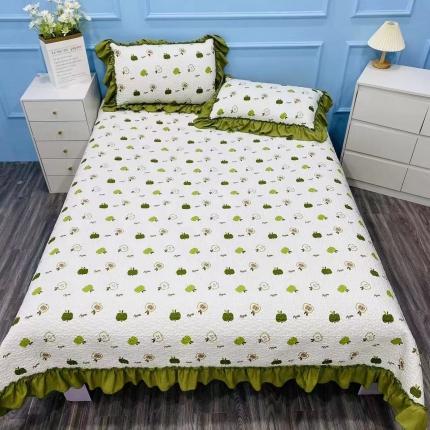 91家纺网 家纺一手货源 找家纺 总 希朵2023新款麻小棉小碎花花边款床盖夏被空调盖毯三件套