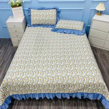 91家纺网 家纺一手货源 找家纺 总 希朵2023新款麻小棉小碎花花边款床盖夏被空调盖毯三件套