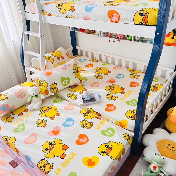 91家纺网 家纺一手货源 找家纺 小虾米 2023新款上下铺小黄鸭系列全棉床笠（可定制） 可爱鸭