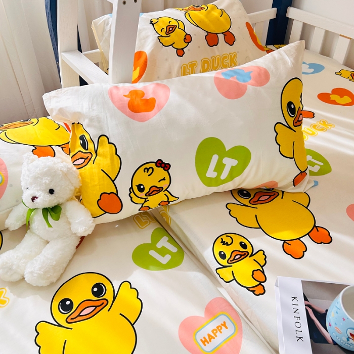 91家纺网 家纺一手货源 找家纺 小虾米 2023新款上下铺小黄鸭系列全棉床笠（可定制） 可爱鸭