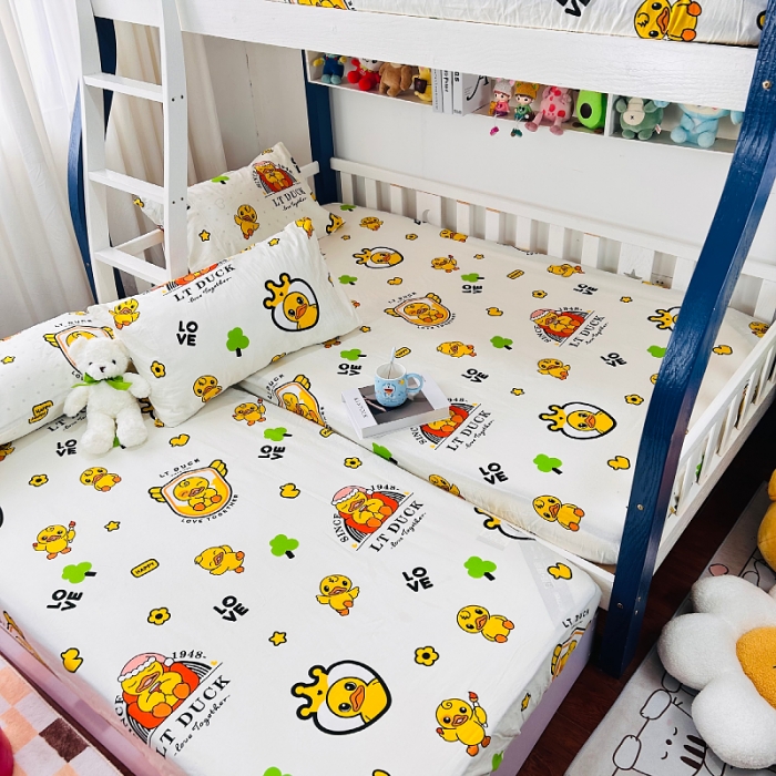 91家纺网 家纺一手货源 找家纺 小虾米 2023新款上下铺小黄鸭系列全棉床笠（可定制） 皇冠假日