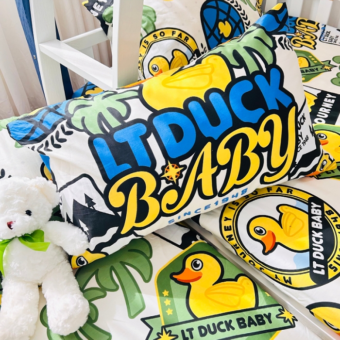 91家纺网 家纺一手货源 找家纺 小虾米 2023新款上下铺小黄鸭系列全棉床笠（可定制） 假日鸭