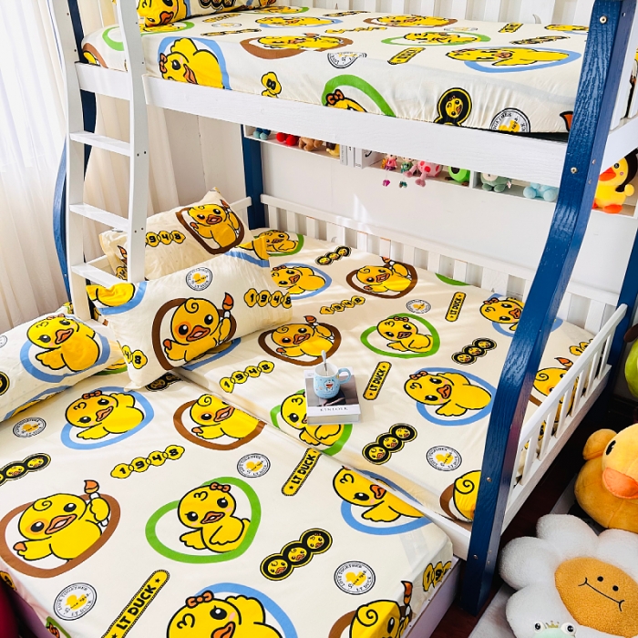 91家纺网 家纺一手货源 找家纺 小虾米 2023新款上下铺小黄鸭系列全棉床笠（可定制） 萌鸭一族