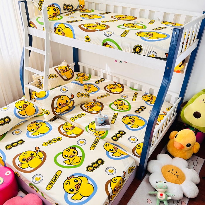 91家纺网 家纺一手货源 找家纺 小虾米 2023新款上下铺小黄鸭系列全棉床笠（可定制） 萌鸭一族