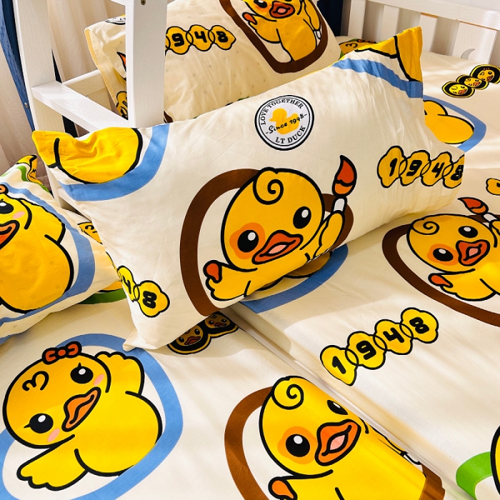 91家纺网 家纺一手货源 找家纺 小虾米 2023新款上下铺小黄鸭系列全棉床笠（可定制） 萌鸭一族